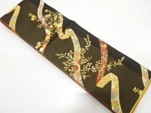熨斗に草花模様織り出し　リバーシブル半幅帯